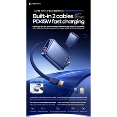 REMAX - AS-182-45 20000mAh 45W Built-In Fast Charging Cabled Power Bank - Blue