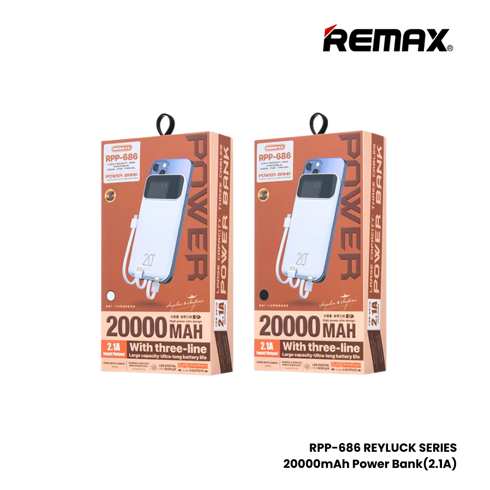 REMAX RPP-686 Reyluck Series 20000mAh Power Bank(2.1A) - Black