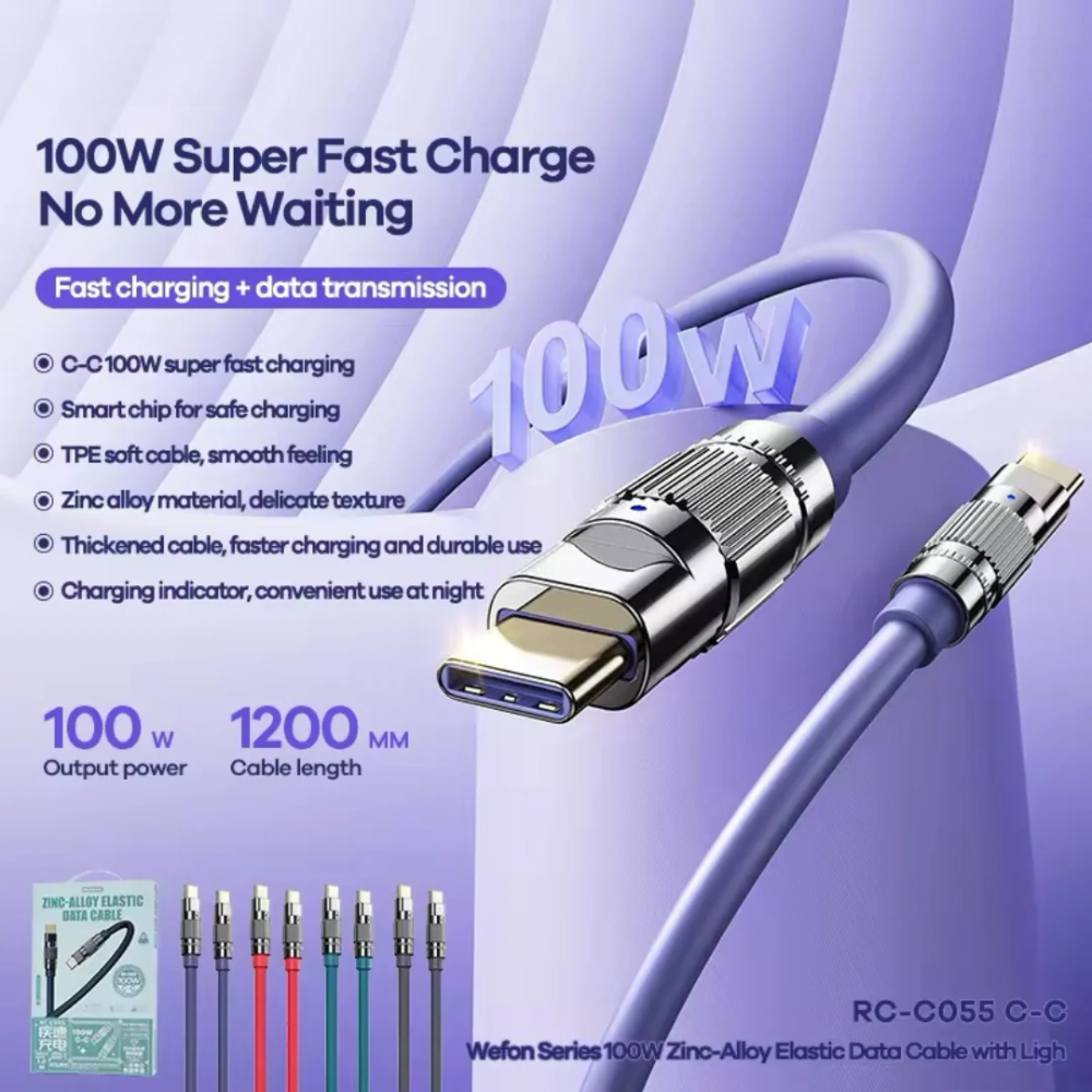 100W ( C to C )-REMAX RC-C055 C-C Wefon Series 100W Type-C to Type-C Fast Charging Data Cable - Grey