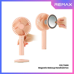 REMAX - F22 / FN06 Magnetic Makeup Mirror Handheld Fan ( 1800mAh ) - Pink