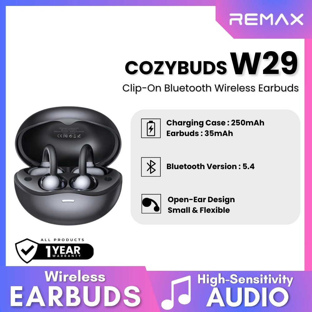 REMAX - Cozybuds W29 Clip-On Bluetooth Wireless Earbuds - Black