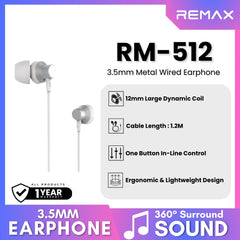 REMAX - RM-512 3.5mm Metal Wired Earphone - Silver