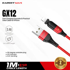 GADGET MAX GX12 FAST CHARGING EXQUISITE & PRACTICAL DATA CABLE FOR IPH (2.4A) (1.2M)  - ?RED