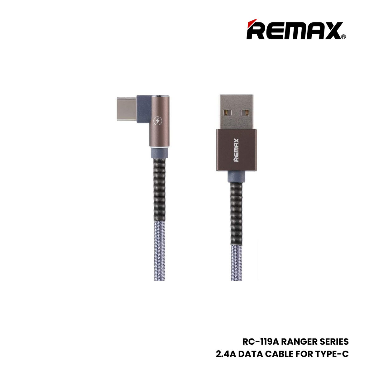 2.4A ( Type-C )-REMAX RC-119A Ranger Series 2.4A USB to Type-C Charging Data Cable - Grey