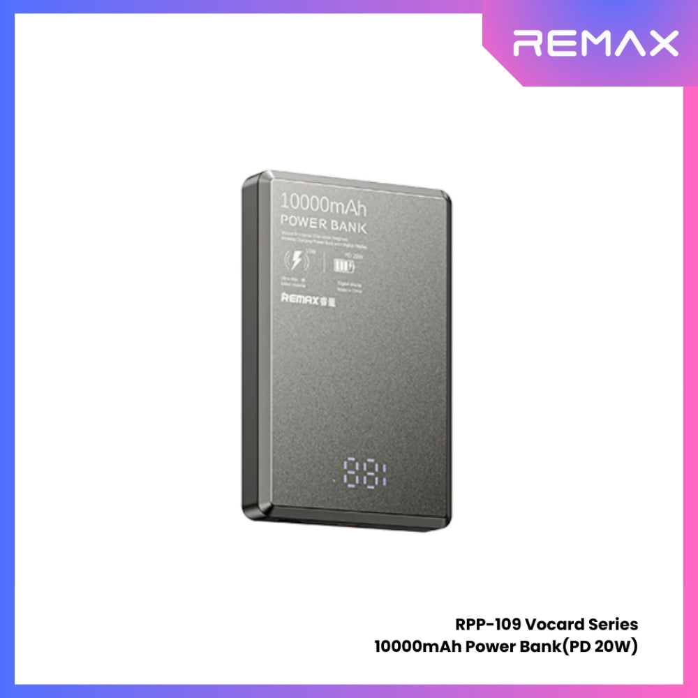 REMAX - RPP-109 Vocard Pro Series 10000mAh PD Magnetic Wireless Power Bank(PD 20W) - Grey