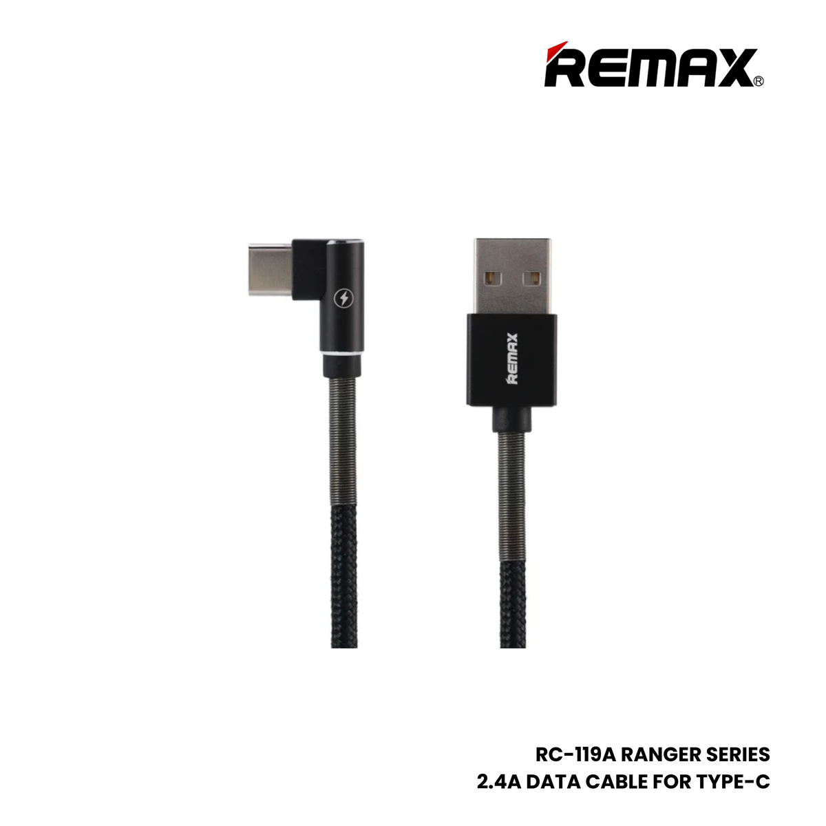 2.4A ( Type-C )-REMAX RC-119A Ranger Series 2.4A USB to Type-C Charging Data Cable - Black