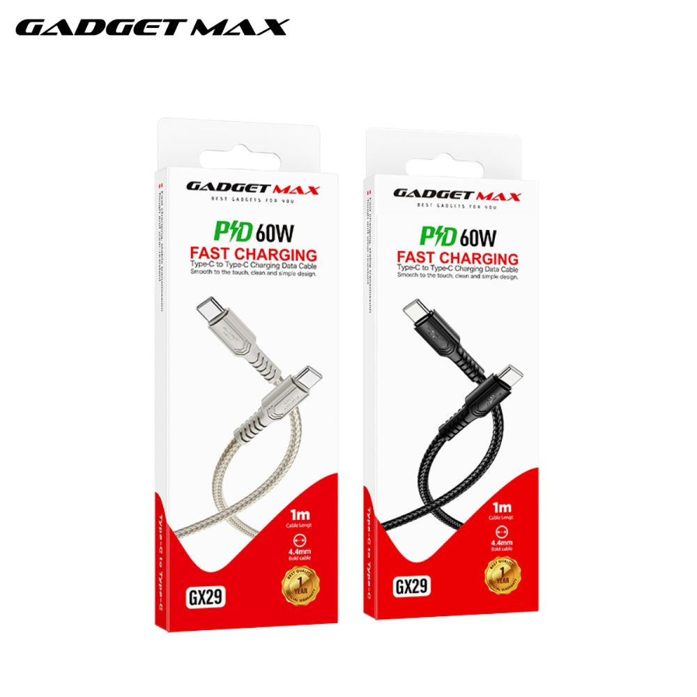 GADGET MAX - GX29 C-C Woven Series Type-C To Type-C Fast Charging Data Cable (60W) - Grey