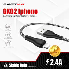 GADGET MAX GX02 IPH 3A CHARGING DATA CABLE FOR IPH (3A)(1M) - BLACK RED