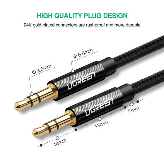 Ugreen 3.5mm Male to 3.5mm Male Gold Plated Metal Case with Braid Cable 1M