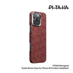 PITAKA - Monogram Tactile Woven Case For iPhone 16 Pro Max - Gold/Red