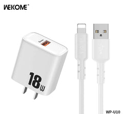 WEKOME WP-U10 (IPH) CHARGER SET WITH IPHONE CABLE (3A) 1M (18W) - White