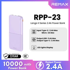 REMAX RPP-23 Lango 2 Series 10000mAh Fast Charging Power Bank(2.4A) - Purple