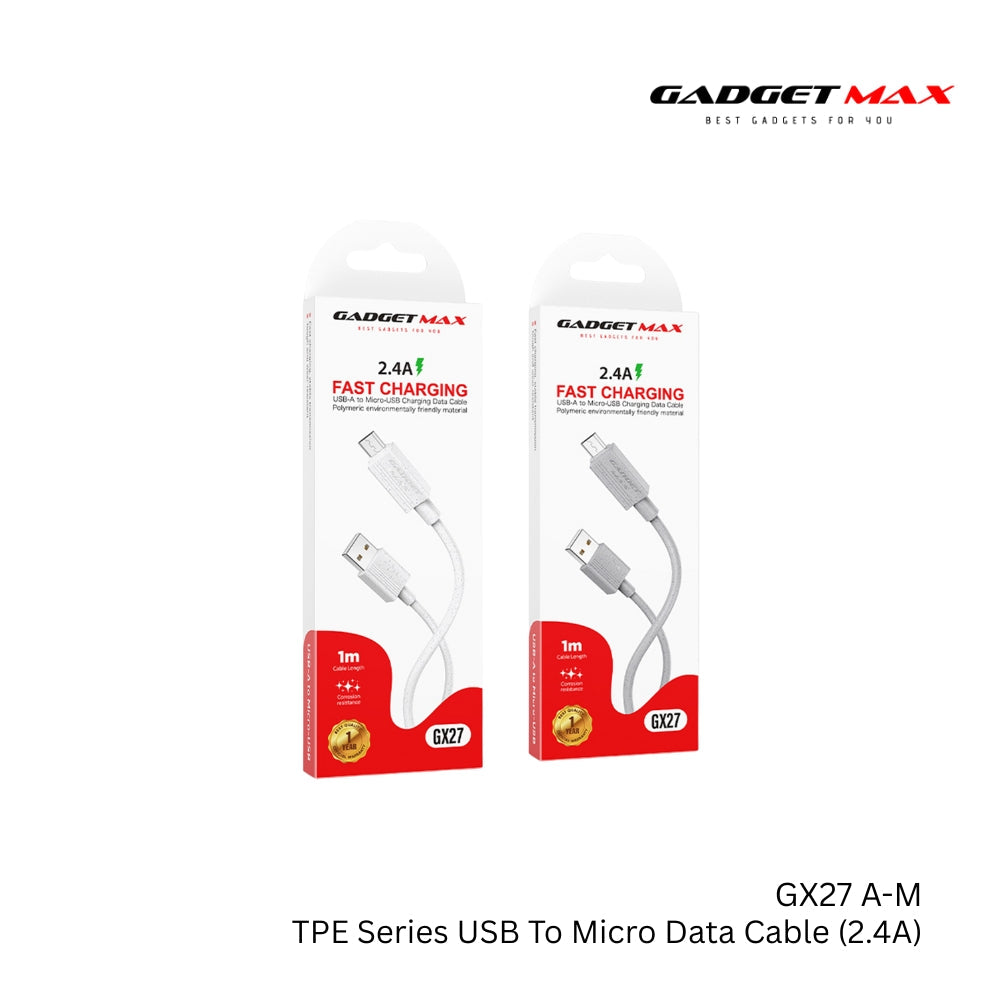 GADGET MAX - GX27 TPE Series USB To Micro Data Cable ( 2.4A ) - Grey