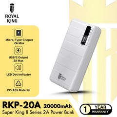ROYAL KING - RKP-20A 20000mAh Super King II Series Power Bank ( 2A ) - White