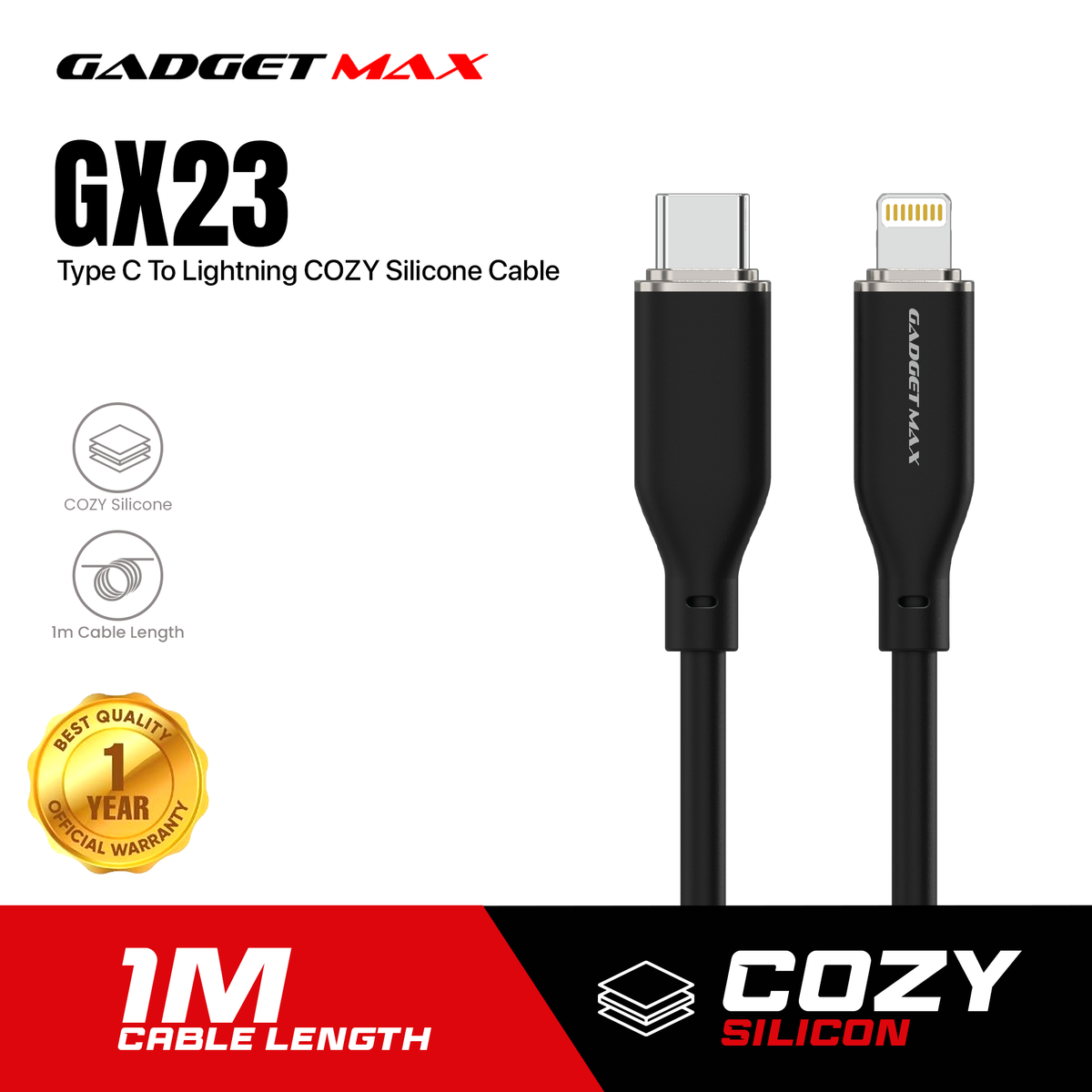 GADGET MAX GX23 TYPE C TO LIGHTNING COZY SILCONE CABLE - WHITE