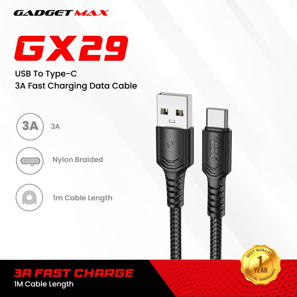 GADGET MAX - GX29 Woven Series USB To Type-C Fast Charging Data Cable (3A) - Black