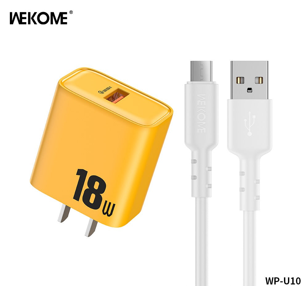 WEKOME WP-U10 (MICRO) CHARGER SET WITH MICRO CABLE (3A) 1M (18W) - Yellow