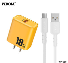 WEKOME WP-U10 (MICRO) CHARGER SET WITH MICRO CABLE (3A) 1M (18W) - Yellow