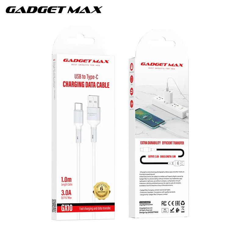 GADGET MAX GX10 TYPE-C 3A CHARGING DATA CABLE FOR TYPE-C (3A)(1M) - WHITE