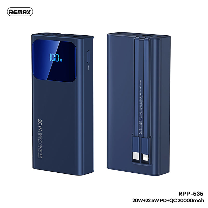 REMAX RPP-535 20000MAH VOYAGE SERIES 20W+22.5W PD+QC CABLED FAST CHARGING POWER BANK-Blue