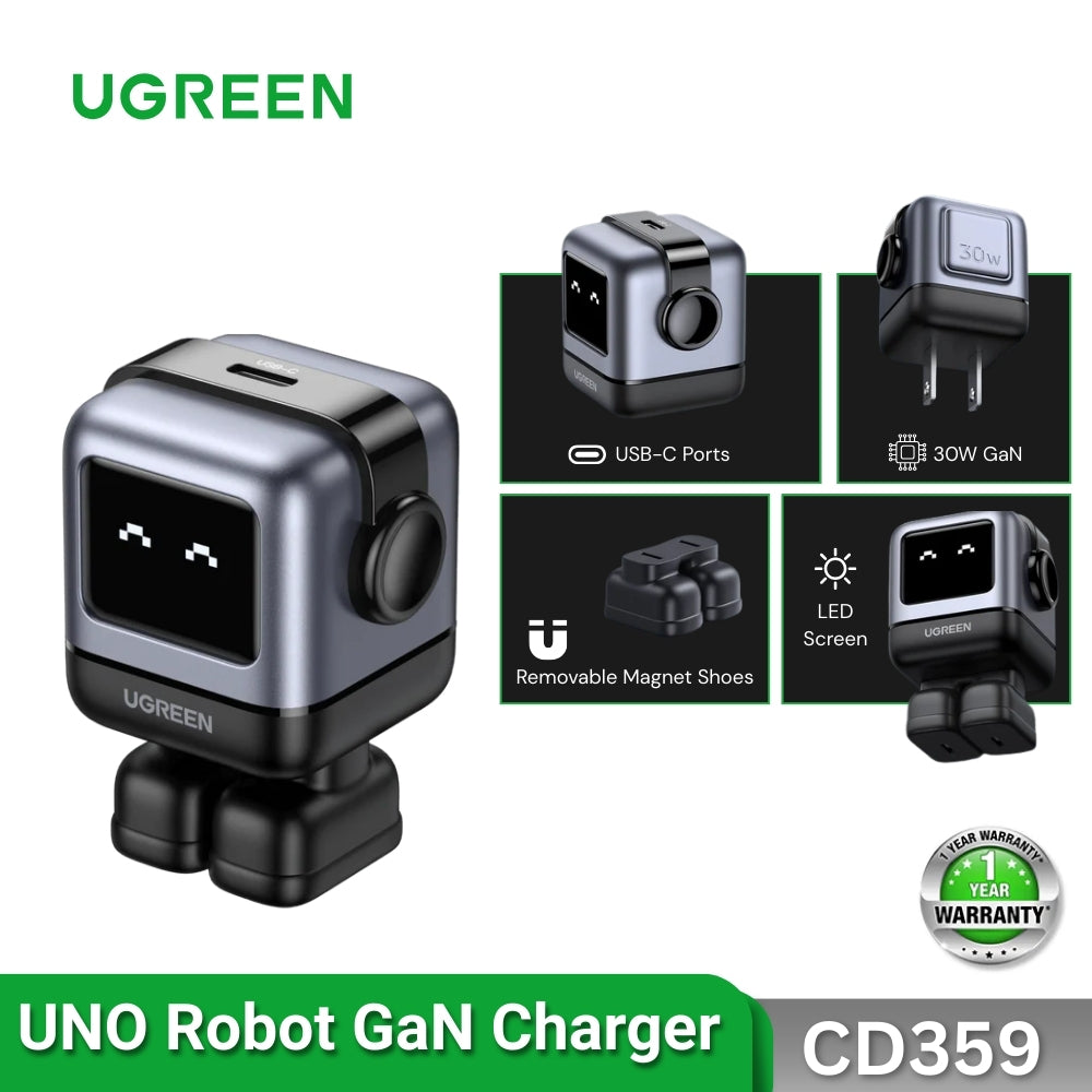 UGREEN - CD359 Uno Robot GaN Type-C Charger (30W) - Grey
