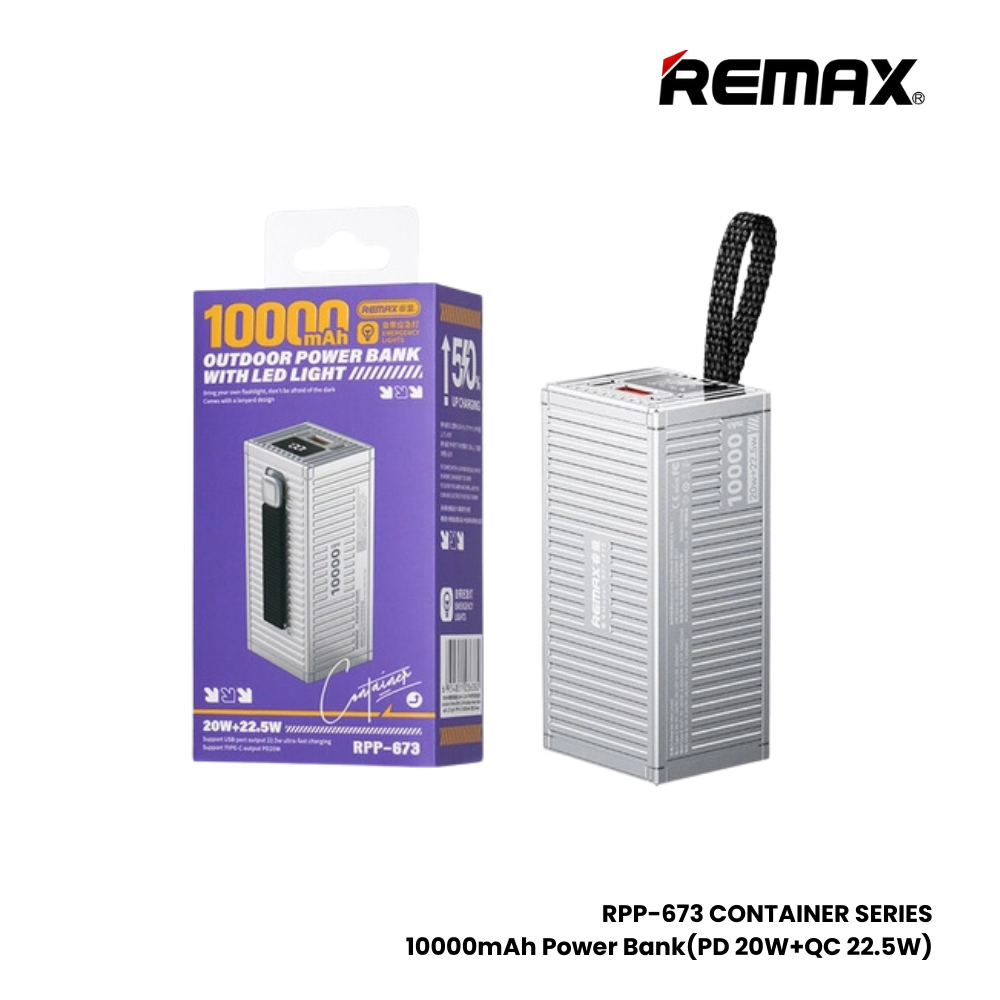 REMAX RPP-673 Container Series 10000mAh PD+QC  Fast Charging Power Bank(PD 20W+QC 22.5W) - Silver