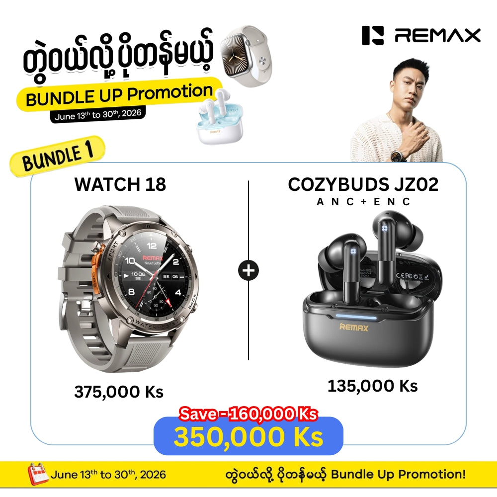 [ Bundle ] REMAX Watch 18 Smart Watch + REMAX CozyPods JZ02 ANC+ENC Earbuds