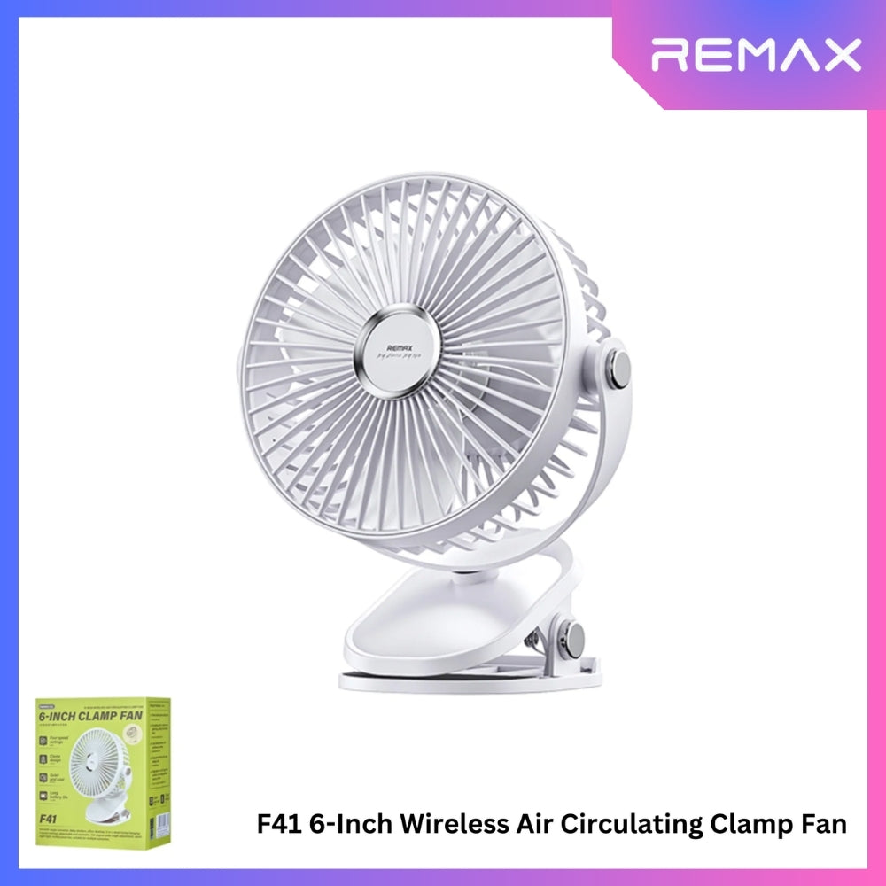 REMAX F41 6-Inch Wireless Air Circulating Clamp Fan - White