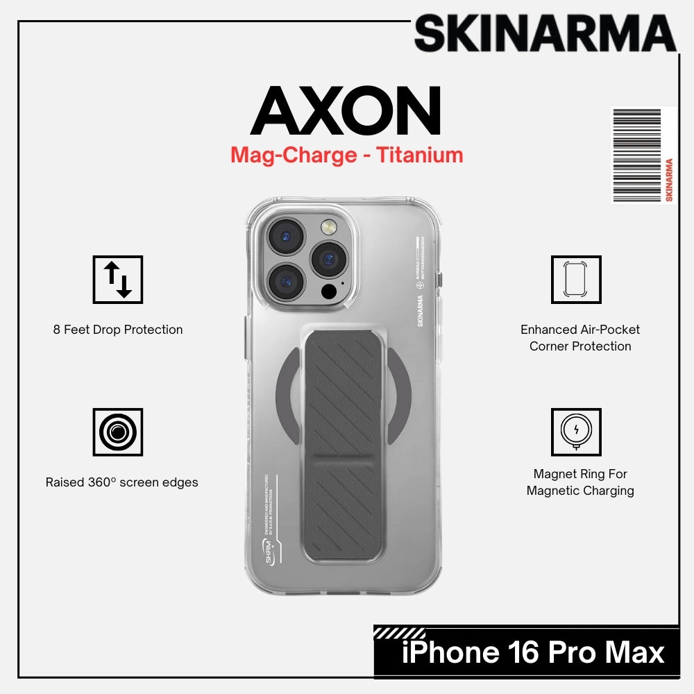 SKINARMA - iPhone 16 Pro Max 6.9" AXON Mag-Charge and Grip-Stand Case - Titanium