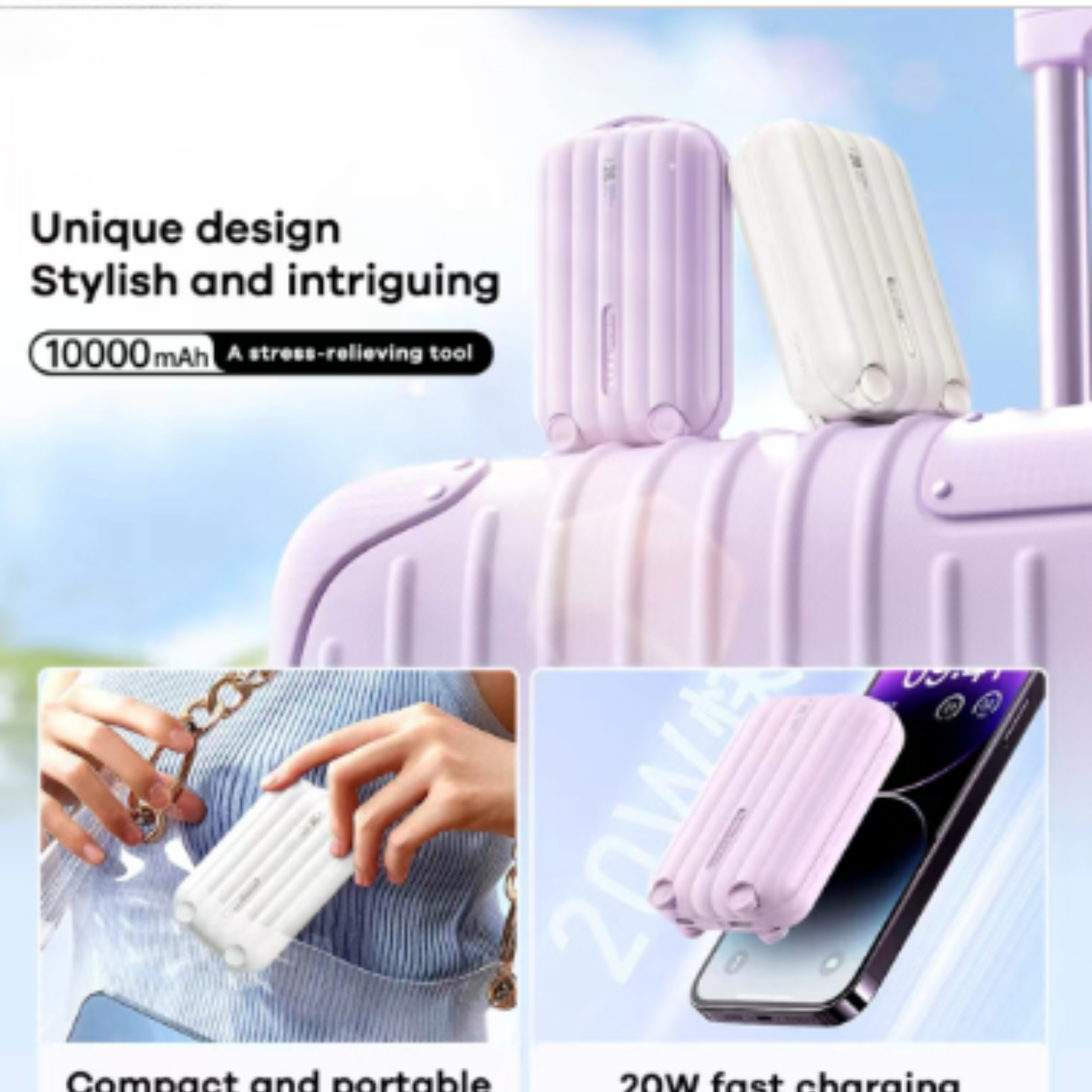 REMAX RPP-595 Bagcase Series 10000mAh PD+QC Fast Charging Power Bank(PD 20W) - Purple