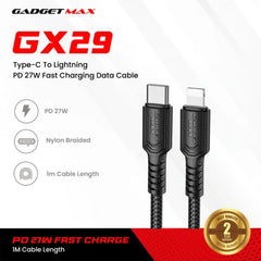 GADGET MAX - GX29 C-L Woven Series Type-C To Lightning Fast Charging Data Cable (27W) - Black