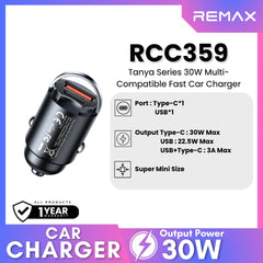 REMAX RCC359 Tanya Series 30W Multi-compatible Fast Charging Car Charger - Black