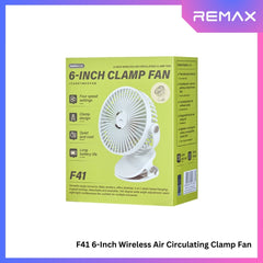 REMAX F41 6-Inch Wireless Air Circulating Clamp Fan - White