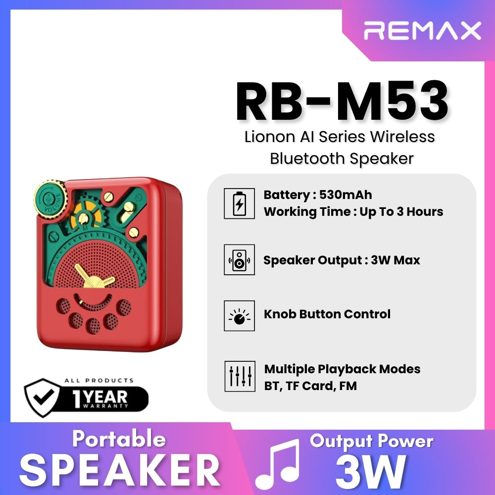 REMAX - RB-M53 Lionon Ai Series Wireless Bluetooth Speaker (3M) - Red