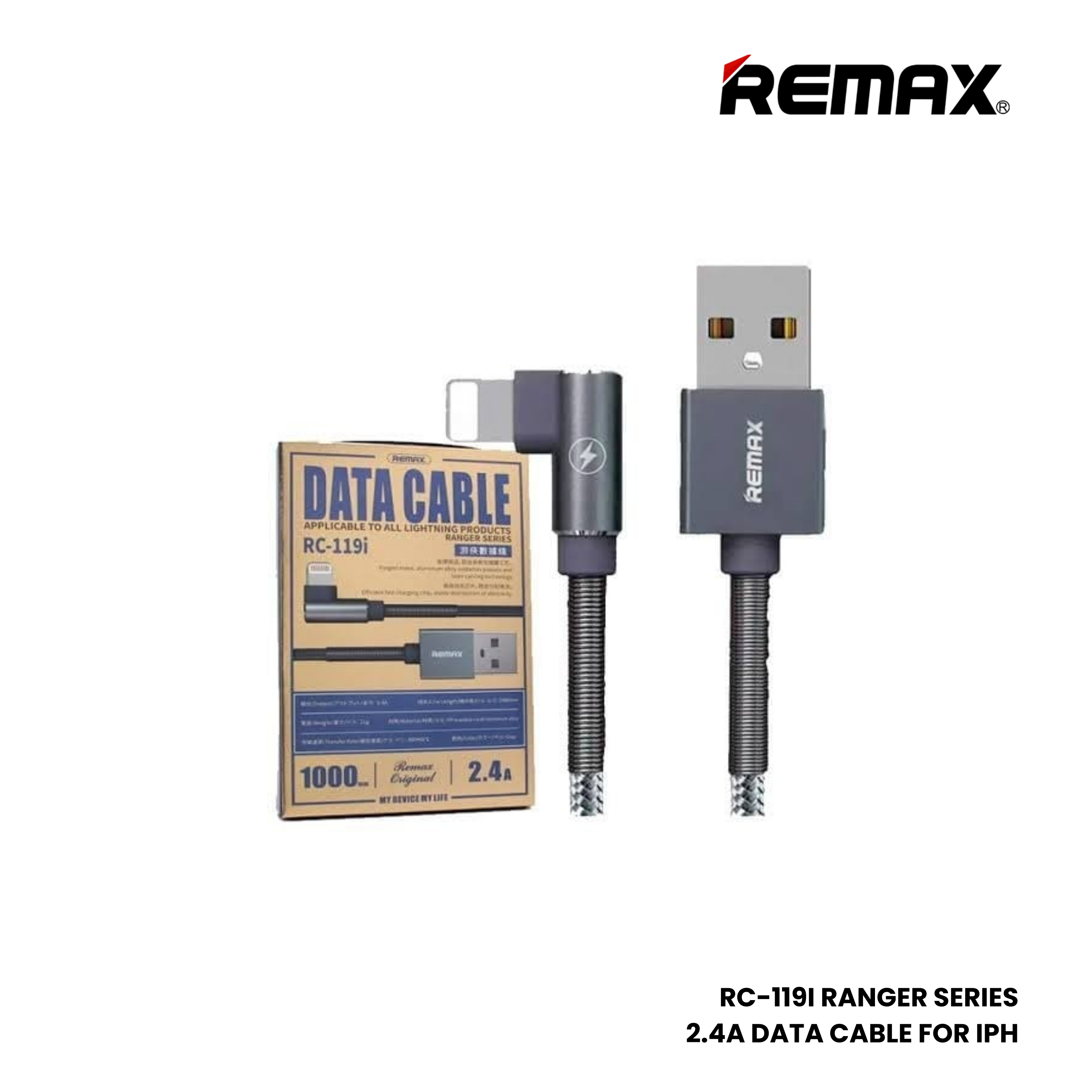 REMAX RC-119i Ranger Series 2.4A USB to Lightning Charging Data Cable - Grey