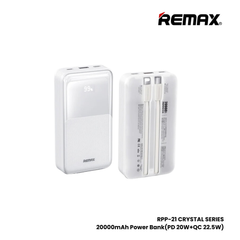 REMAX RPP-21 Crystal Series 20000mAh PD+QC Fast Charging Power Bank(PD 20W+QC 22.5W) - White