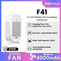 REMAX F21 Ruiyal Series Water Cooling Oscillating Fan with Display - White