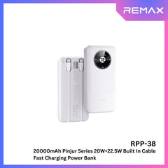 REMAX - RPP-38 20000mah Pinjur Series PD+QC Built In Cable Fast Charging Power Bank (  PD 20W + QC 22.5W ) - White