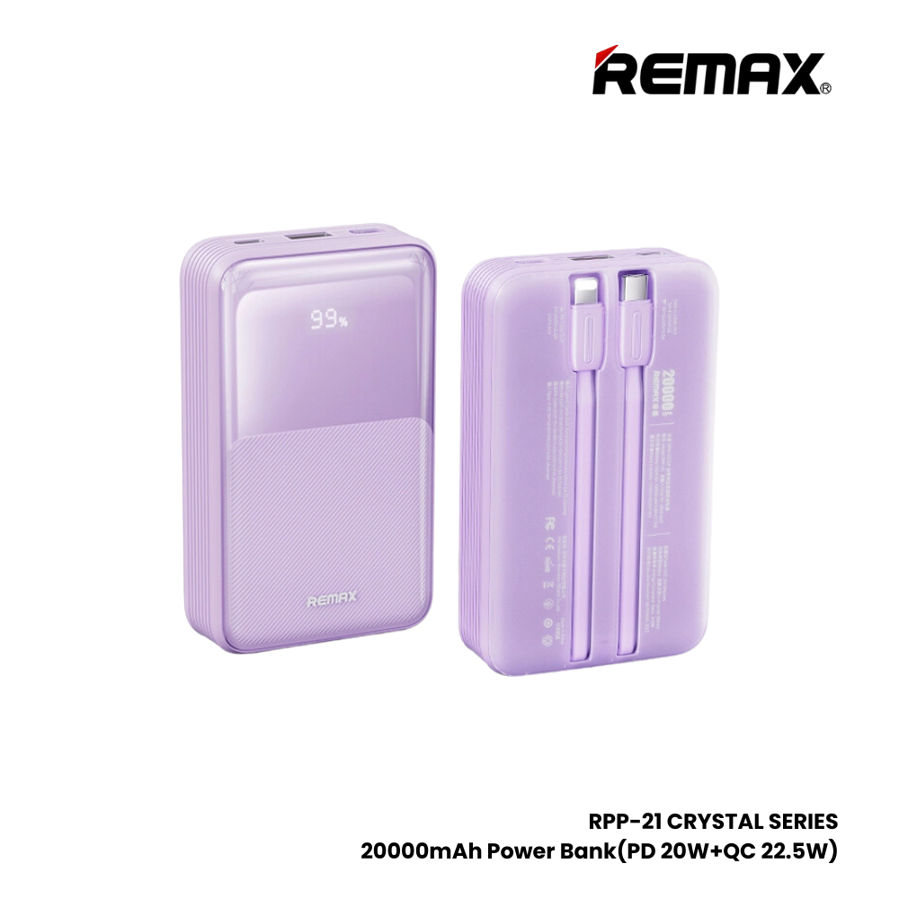 REMAX RPP-21 Crystal Series 20000mAh PD+QC Fast Charging Power Bank(PD 20W+QC 22.5W) - Purple