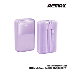 REMAX RPP-21 Crystal Series 20000mAh PD+QC Fast Charging Power Bank(PD 20W+QC 22.5W) - Purple