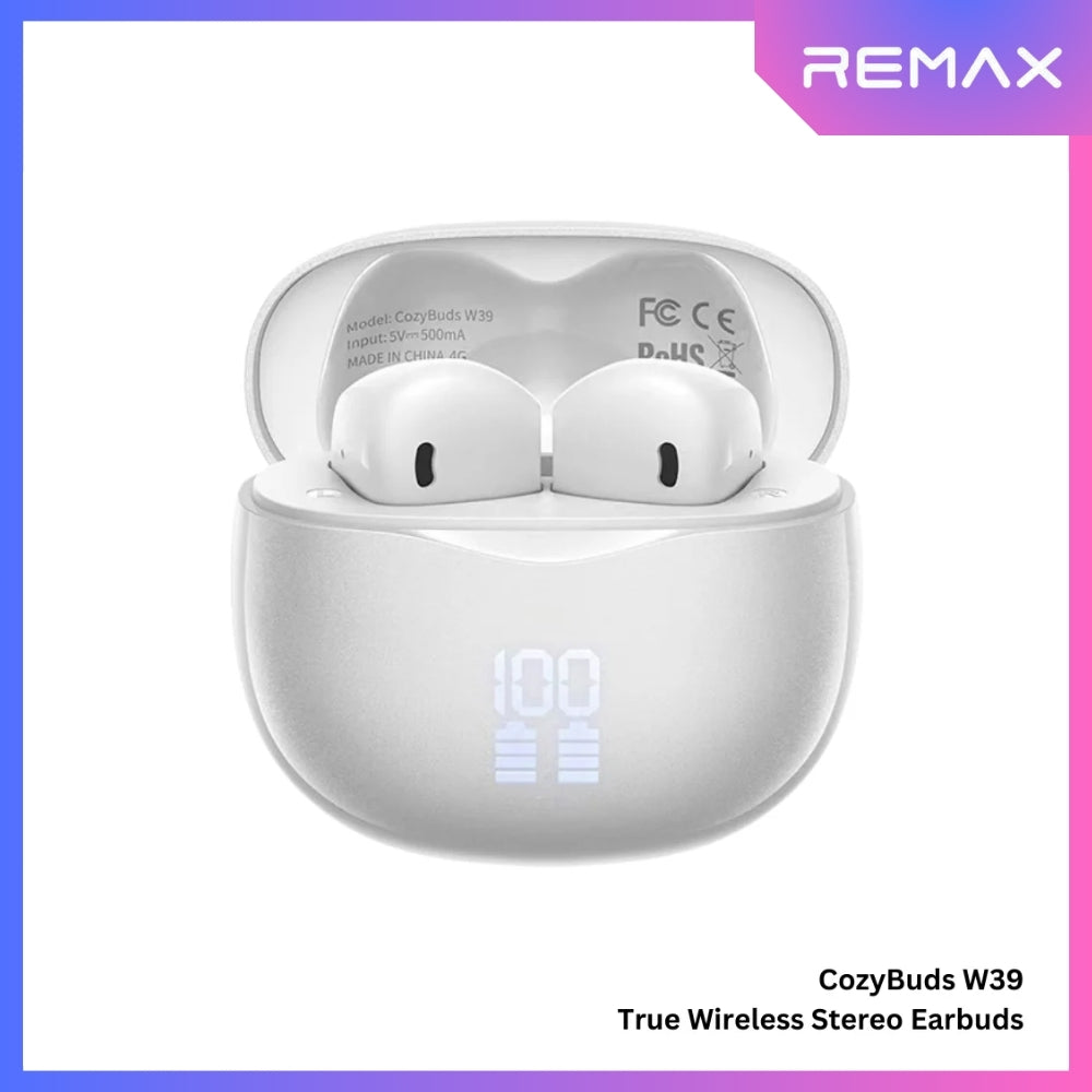 REMAX - CozyBuds W39 V5.4 Digital Display Bluetooth Wireless Earbuds - White