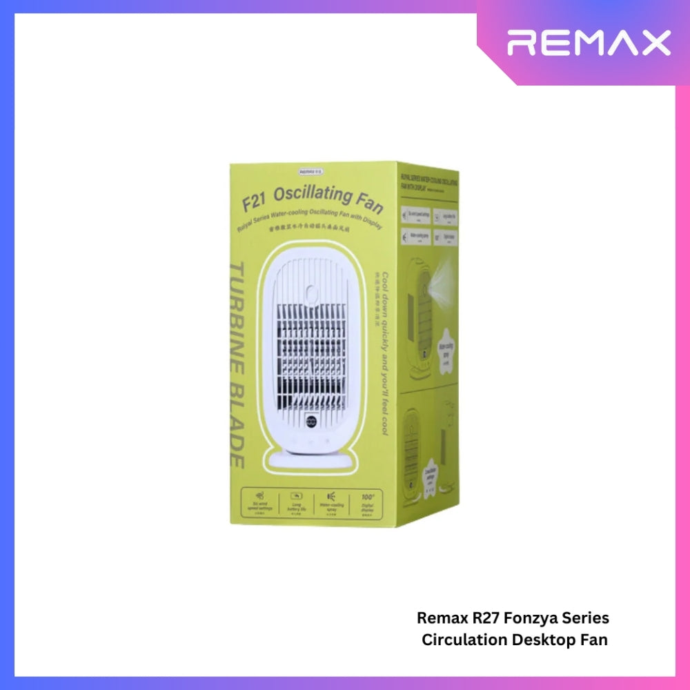 REMAX F21 Ruiyal Series Water Cooling Oscillating Fan with Display - White