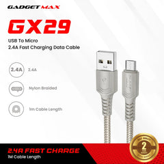 GADGET MAX - GX29 Woven Series USB To Micro Charging Data Cable (2.4A) - Grey