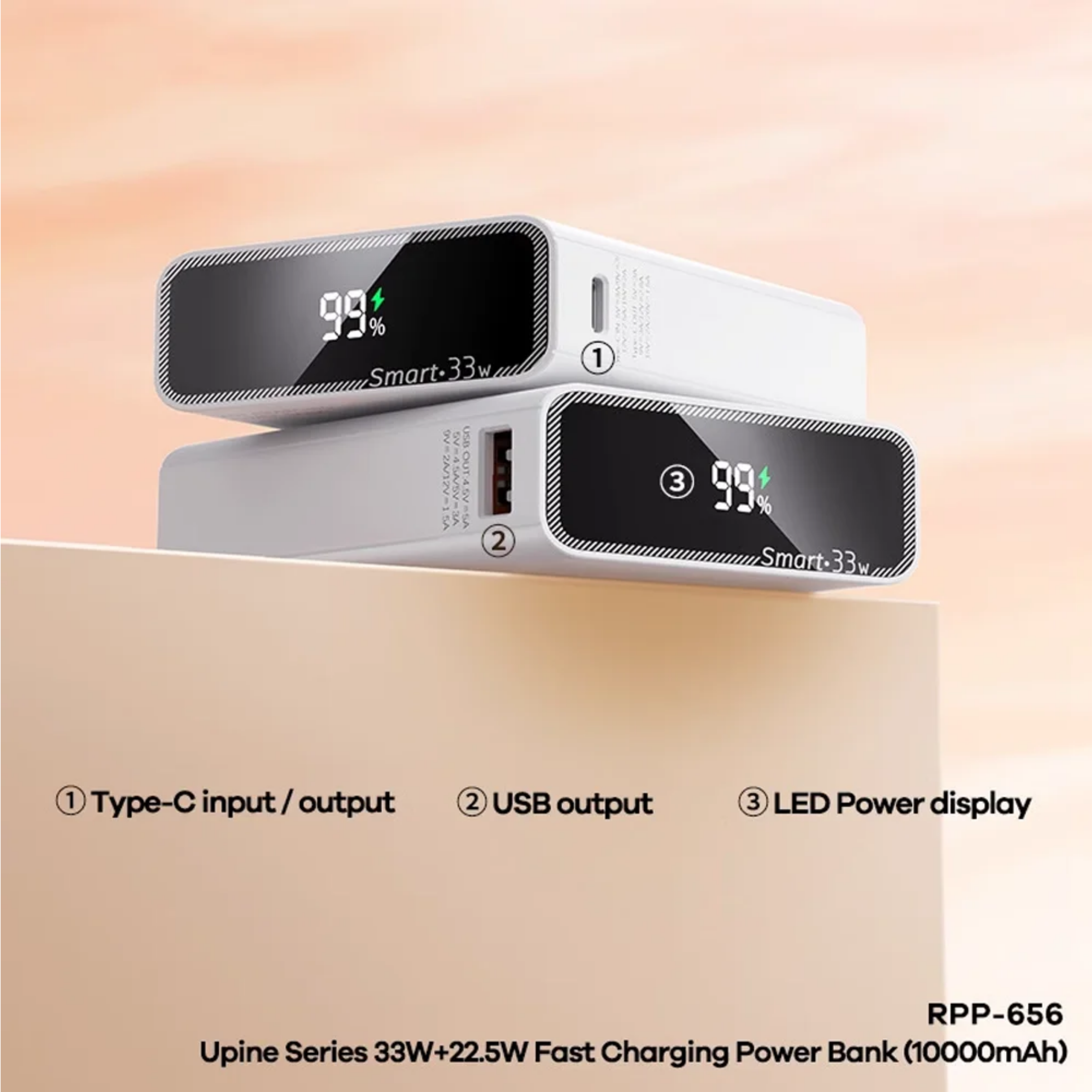 REMAX RPP-656 Upine Series 10000mAh PD+QC Fast Charging Power Bank(PD 33W+QC 22.5W) - White