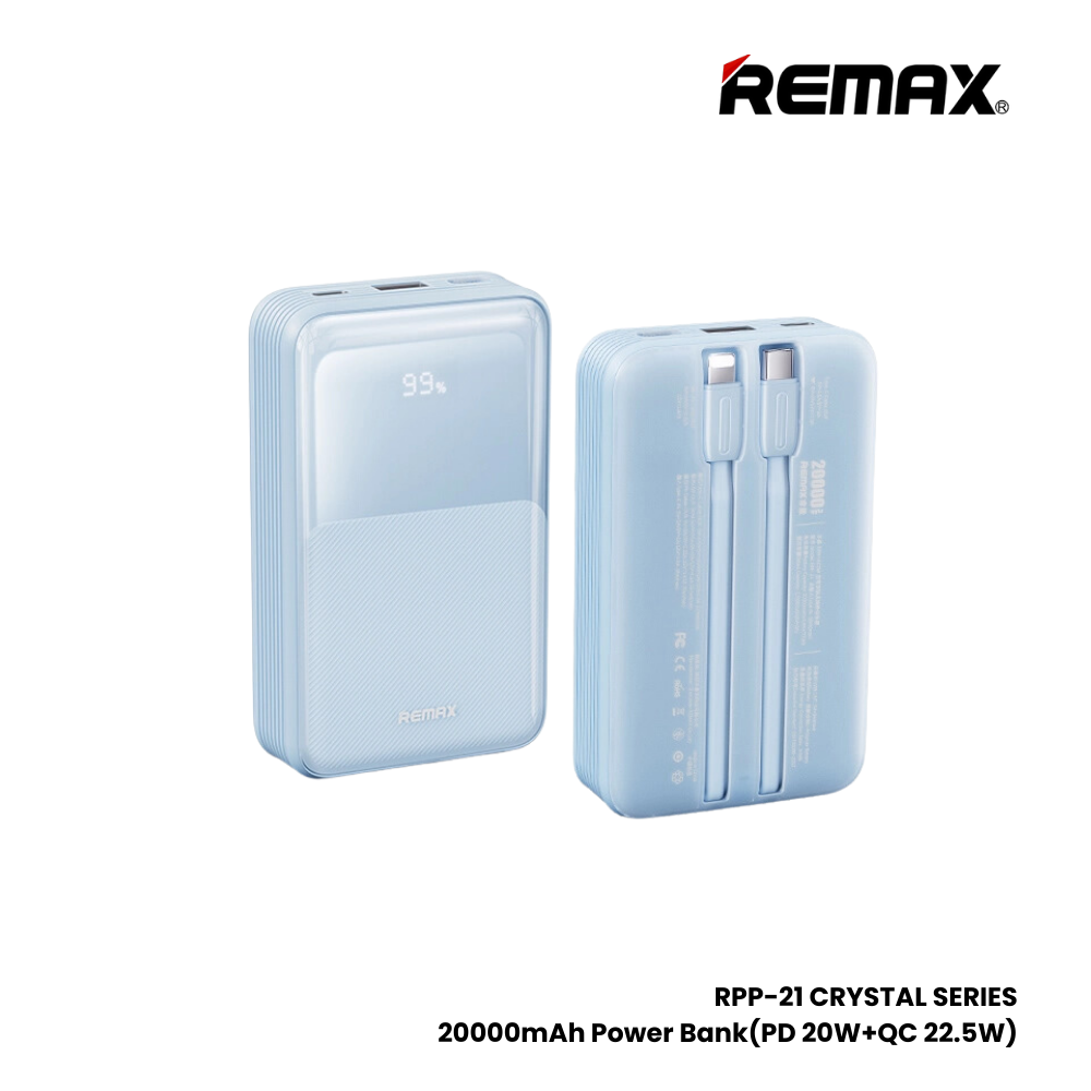 REMAX RPP-21 Crystal Series 20000mAh PD+QC Fast Charging Power Bank(PD 20W+QC 22.5W) - Blue