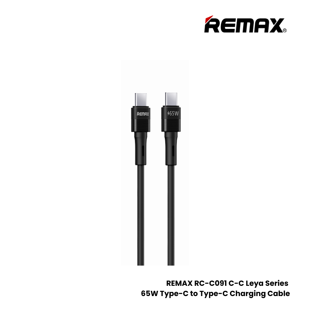 65W ( C to C )-REMAX RC-C091 C-C Leya Series 65W Type-C to Type-C Fast Charging PD Charging Data Cable - Black