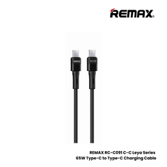 65W ( C to C )-REMAX RC-C091 C-C Leya Series 65W Type-C to Type-C Fast Charging PD Charging Data Cable - Black