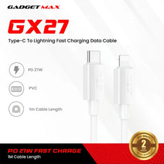 GADGET MAX - GX27 C-L TPE Series Type-C To Lightning Fast Charging Data Cable (27W) - White