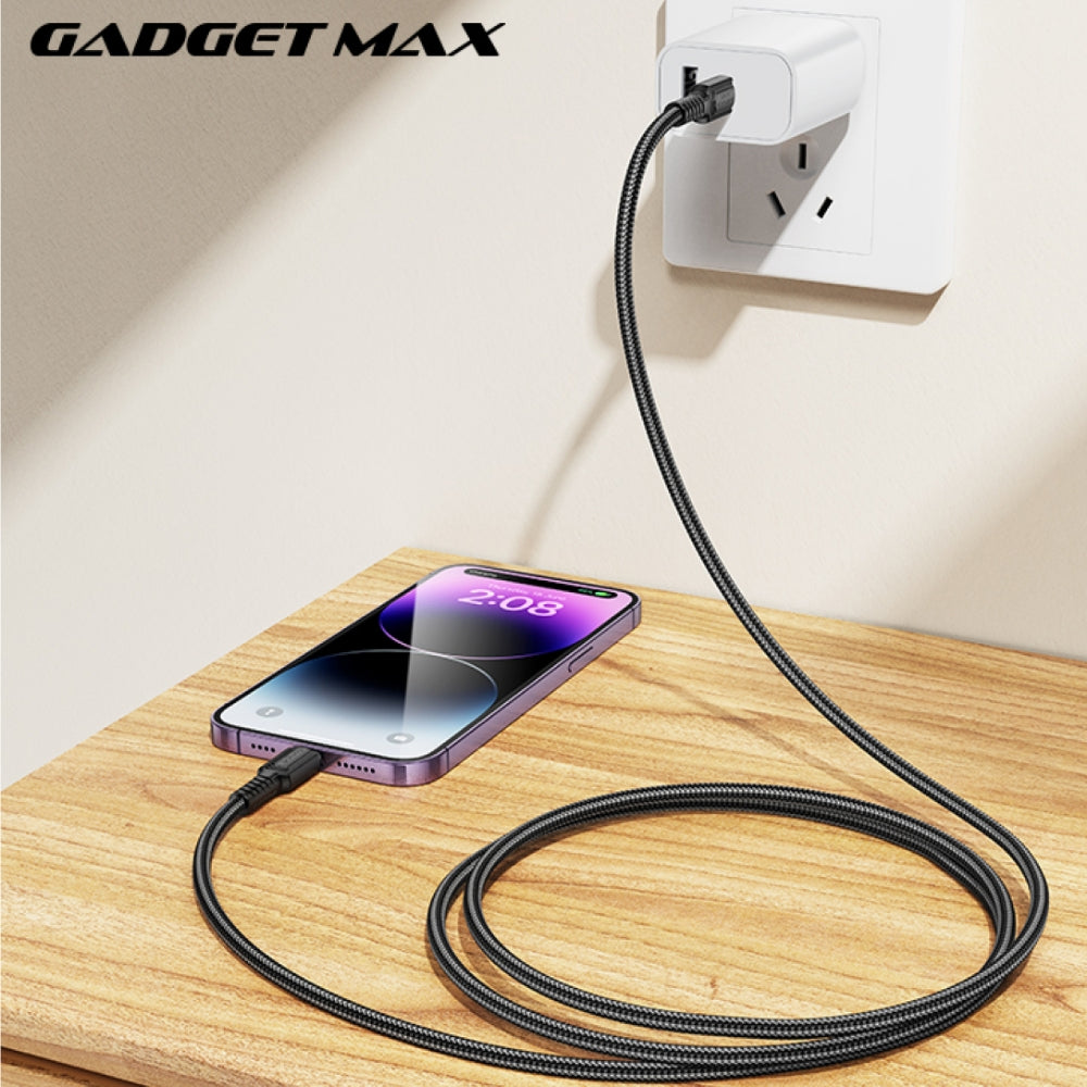 GADGET MAX - GX29 C-L Woven Series Type-C To Lightning Fast Charging Data Cable (27W) - Black