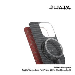 PITAKA - Monogram Tactile Woven Case For iPhone 16 Pro Max - Gold/Red